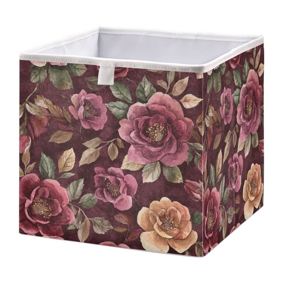 Cabinet Storage Basket 11.02x11.02x11.02 Inches Storage Box Foldable, Storable and Easy to Assemble ，Open Home Storage Bins ，Closet Storage Bins Cartoon Maroon Roses Seamless