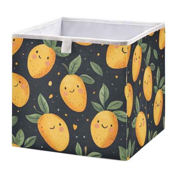 Cabinet Storage Basket 11.02x11.02x11.02 Inches Storage Box Foldable, Storable and Easy to Assemble ，Open Home Storage Bins ，Closet Storage Bins Cartoon Smile Mango