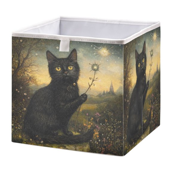 Cabinet Storage Basket 11.02x11.02x11.02 Inches Storage Box Foldable, Storable and Easy to Assemble ,Open Home Storage Bins ,Closet Storage Bins Cartoon Wizard Cat