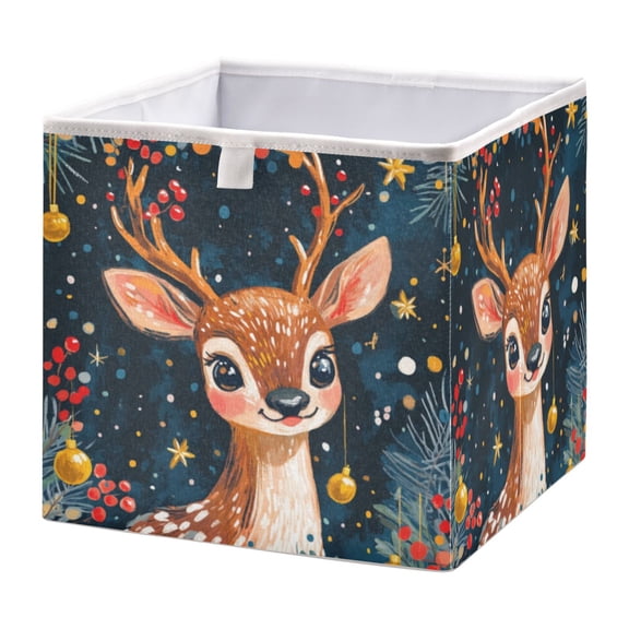 Cabinet Storage Basket 11.02x11.02x11.02 Inches Storage Box Foldable, Storable and Easy to Assemble ，Open Home Storage Bins ，Closet Storage Bins Christmas Deer with Big Eyes