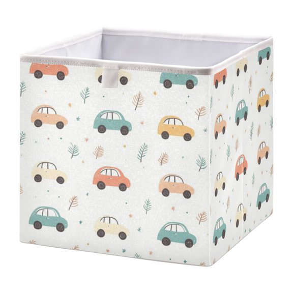 Cabinet Storage Basket 11.02x11.02x11.02 Inches Storage Box Foldable, Storable and Easy to Assemble ，Open Home Storage Bins ，Closet Storage Bins Color Cartoon Car