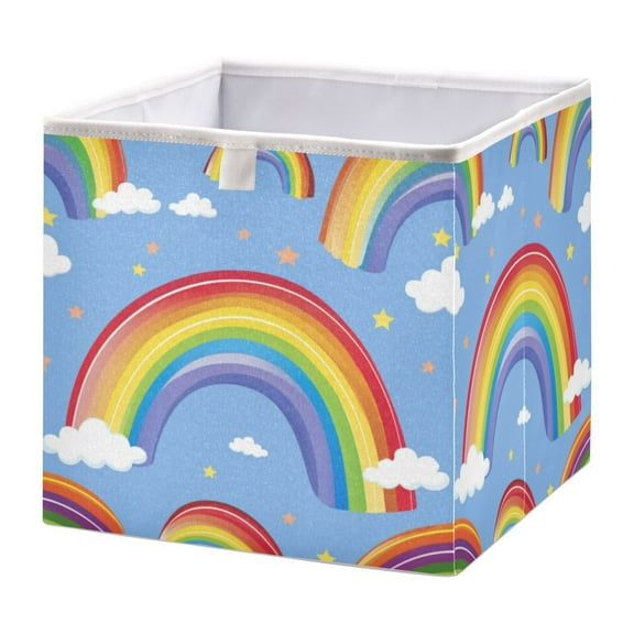 Cabinet Storage Basket 11.02x11.02x11.02 Inches Storage Box Foldable, Storable and Easy to Assemble ，Open Home Storage Bins ，Closet Storage Bins Colorful Cartoon Rainbow