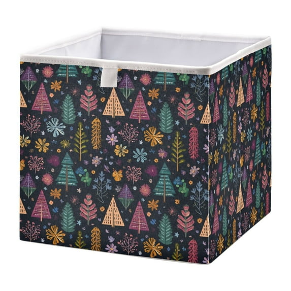 Cabinet Storage Basket 11.02x11.02x11.02 Inches Storage Box Foldable, Storable and Easy to Assemble ，Open Home Storage Bins ，Closet Storage Bins Colorful Christmas Trees