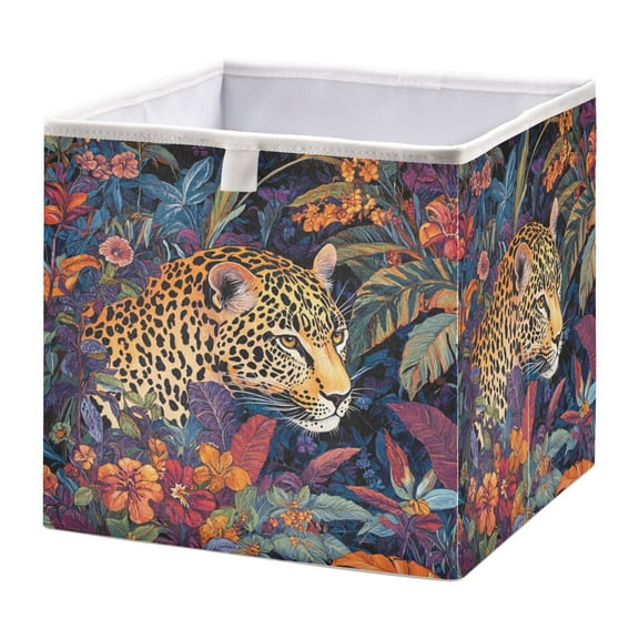 Cabinet Storage Basket 11.02x11.02x11.02 Inches Storage Box Foldable, Storable and Easy to Assemble ，Open Home Storage Bins ，Closet Storage Bins Colorful Flowers and Jaguars