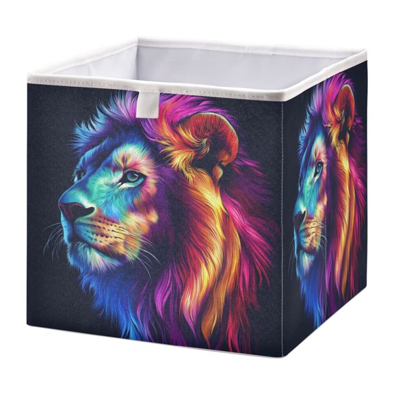 Cabinet Storage Basket 11.02x11.02x11.02 Inches Storage Box Foldable, Storable and Easy to Assemble ，Open Home Storage Bins ，Closet Storage Bins The Colorful Mighty Lion