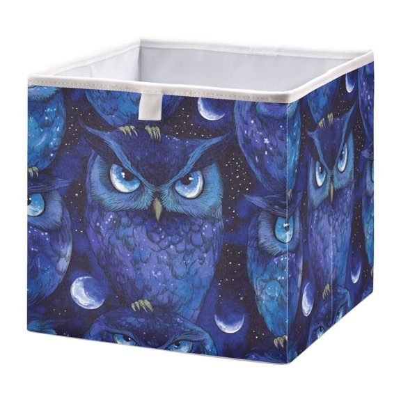 Cabinet Storage Basket 11.02x11.02x11.02 Inches Storage Box Foldable, Storable and Easy to Assemble ,Open Home Storage Bins ,Closet Storage Bins Cute Blue Owl