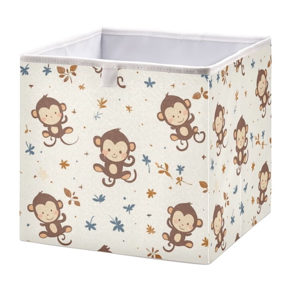 Cabinet Storage Basket 11.02x11.02x11.02 Inches Storage Box Foldable, Storable and Easy to Assemble ,Open Home Storage Bins ,Closet Storage Bins Cute Brown Cartoon Monkey