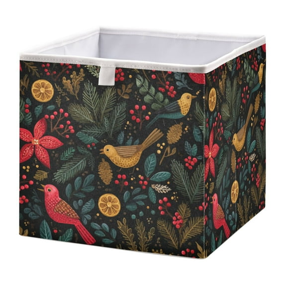 Cabinet Storage Basket 11.02x11.02x11.02 Inches Storage Box Foldable, Storable and Easy to Assemble ，Open Home Storage Bins ，Closet Storage Bins Cute Colorful Christmas Birds