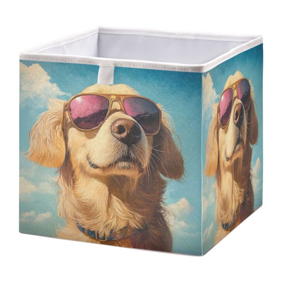 Cabinet Storage Basket 11.02x11.02x11.02 Inches Storage Box Foldable, Storable and Easy to Assemble ，Open Home Storage Bins ，Closet Storage Bins Cute Cool Dog