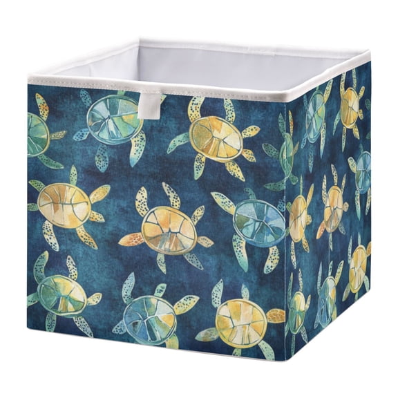 Cabinet Storage Basket 11.02x11.02x11.02 Inches Storage Box Foldable, Storable and Easy to Assemble ，Open Home Storage Bins ，Closet Storage Bins Cute Green Turtle