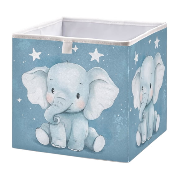Cabinet Storage Basket 11.02x11.02x11.02 Inches Storage Box Foldable, Storable and Easy to Assemble ,Open Home Storage Bins ,Closet Storage Bins Cute Little Blue Elephant