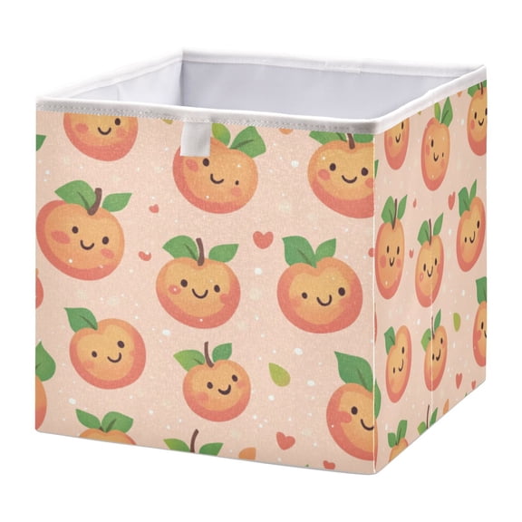 Cabinet Storage Basket 11.02x11.02x11.02 Inches Storage Box Foldable, Storable and Easy to Assemble ,Open Home Storage Bins ,Closet Storage Bins Cute Smile Pink Peach