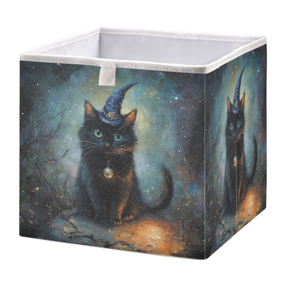 Cabinet Storage Basket 11.02x11.02x11.02 Inches Storage Box Foldable, Storable and Easy to Assemble ，Open Home Storage Bins ，Closet Storage Bins Cute Wizard Cat
