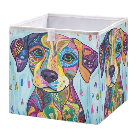 Cabinet Storage Basket 11.02x11.02x11.02 Inches Storage Box Foldable, Storable and Easy to Assemble ,Open Home Storage Bins ,Closet Storage Bins Dogs and Raindrops