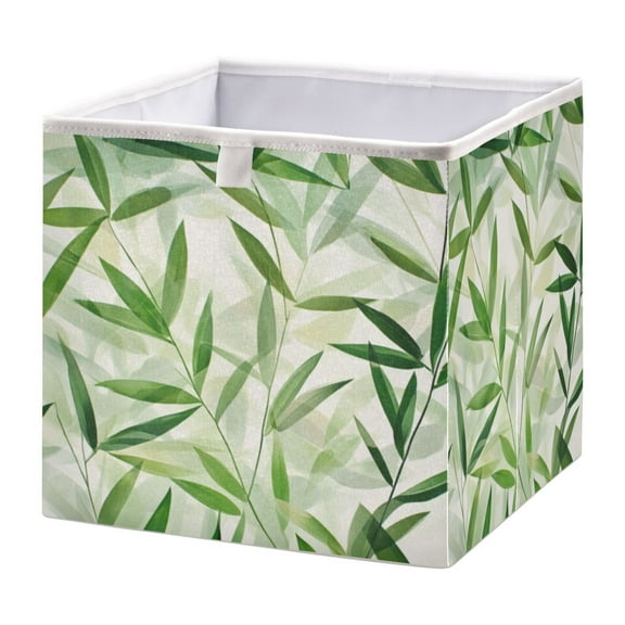 Cabinet Storage Basket 11.02x11.02x11.02 Inches Storage Box Foldable, Storable and Easy to Assemble ,Open Home Storage Bins ,Closet Storage Bins Green Bamboo Leaves