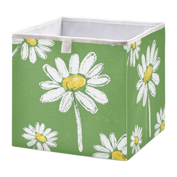 Cabinet Storage Basket 11.02x11.02x11.02 Inches Storage Box Foldable, Storable and Easy to Assemble ，Open Home Storage Bins ，Closet Storage Bins Green Chrysanthemum