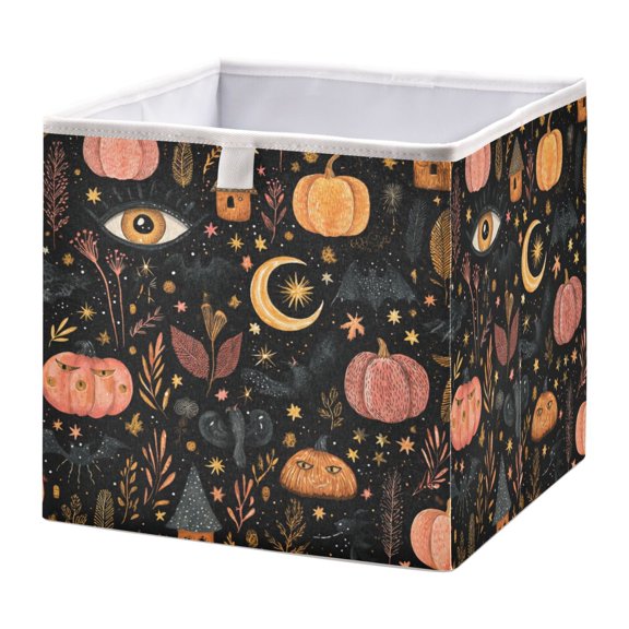 Cabinet Storage Basket 11.02x11.02x11.02 Inches Storage Box Foldable, Storable and Easy to Assemble ，Open Home Storage Bins ，Closet Storage Bins Halloween Pink Pumpkin