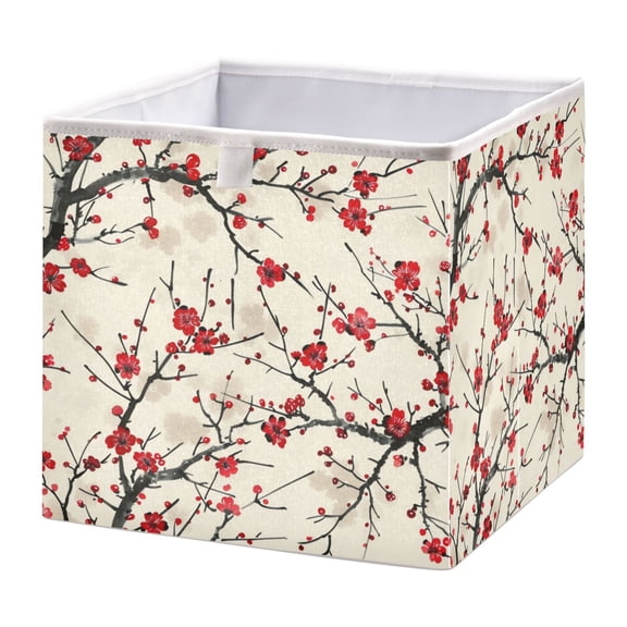 Cabinet Storage Basket 11.02x11.02x11.02 Inches Storage Box Foldable, Storable and Easy to Assemble ，Open Home Storage Bins ，Closet Storage Bins Ink Plum Blossom