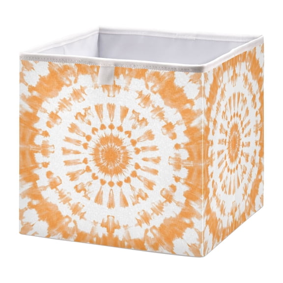Cabinet Storage Basket 11.02x11.02x11.02 Inches Storage Box Foldable, Storable and Easy to Assemble ，Open Home Storage Bins ，Closet Storage Bins Light Orange Tie Dye Pattern