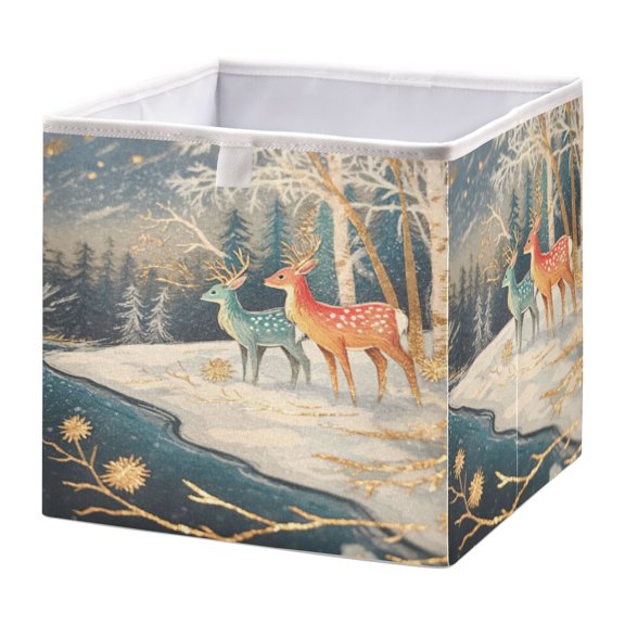 Cabinet Storage Basket 11.02x11.02x11.02 Inches Storage Box Foldable, Storable and Easy to Assemble ，Open Home Storage Bins ，Closet Storage Bins Little Painted Christmas Deer