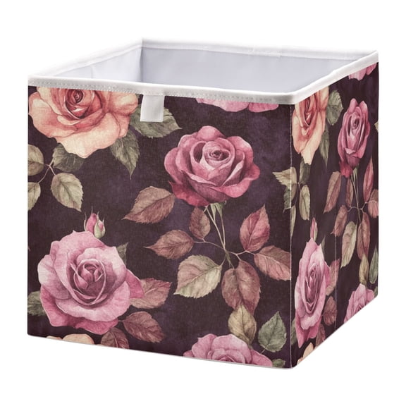 Cabinet Storage Basket 11.02x11.02x11.02 Inches Storage Box Foldable, Storable and Easy to Assemble ，Open Home Storage Bins ，Closet Storage Bins Maroon Roses Seamless