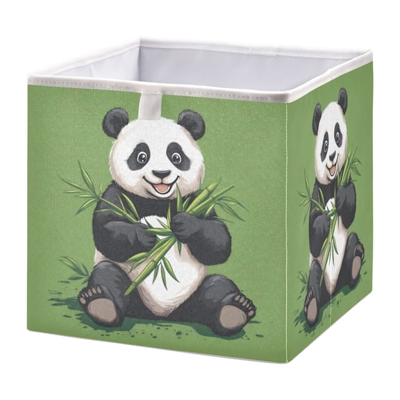 Cabinet Storage Basket 11.02x11.02x11.02 Inches Storage Box Foldable, Storable and Easy to Assemble ,Open Home Storage Bins ,Closet Storage Bins Panda with Green Background
