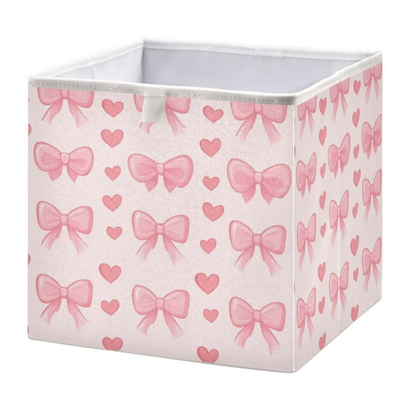 Cabinet Storage Basket 11.02x11.02x11.02 Inches Storage Box Foldable, Storable and Easy to Assemble ，Open Home Storage Bins ，Closet Storage Bins Pink Bow