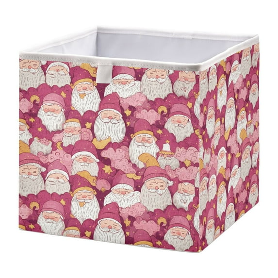 Cabinet Storage Basket 11.02x11.02x11.02 Inches Storage Box Foldable, Storable and Easy to Assemble ,Open Home Storage Bins ,Closet Storage Bins Pink Cartoon Santa Claus