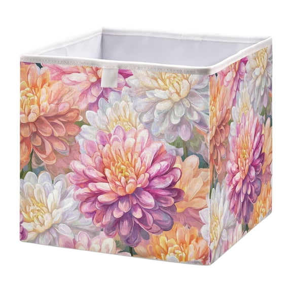 Cabinet Storage Basket 11.02x11.02x11.02 Inches Storage Box Foldable, Storable and Easy to Assemble ，Open Home Storage Bins ，Closet Storage Bins Pink Chrysanthemum