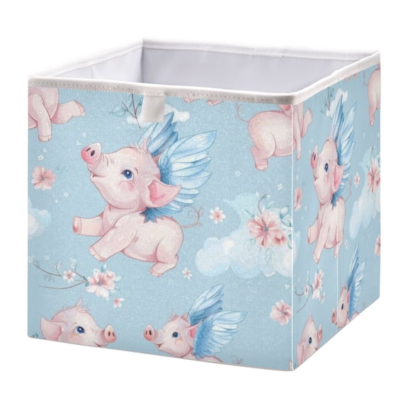 Cabinet Storage Basket 11.02x11.02x11.02 Inches Storage Box Foldable, Storable and Easy to Assemble ，Open Home Storage Bins ，Closet Storage Bins Pink Little Flying Pig