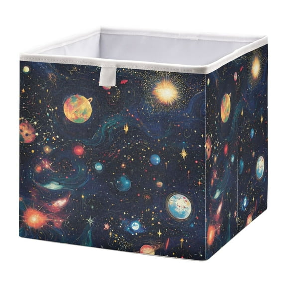 Cabinet Storage Basket 11.02x11.02x11.02 Inches Storage Box Foldable, Storable and Easy to Assemble ,Open Home Storage Bins ,Closet Storage Bins Planet Cartoon