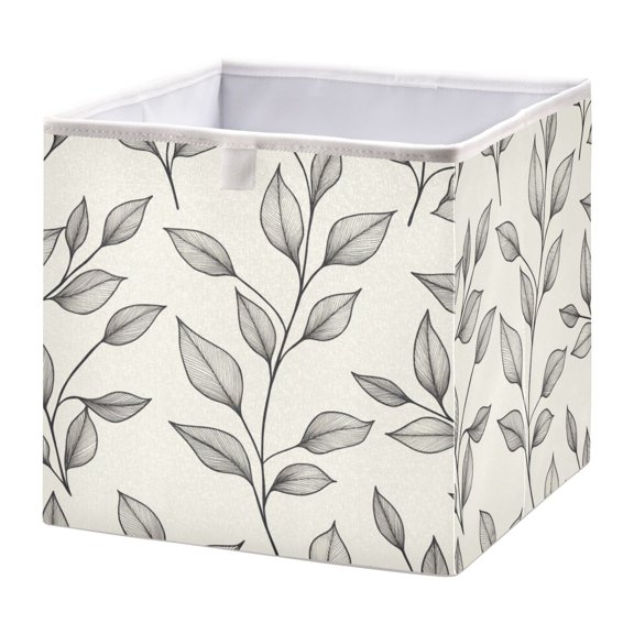 Cabinet Storage Basket 11.02x11.02x11.02 Inches Storage Box Foldable, Storable and Easy to Assemble ，Open Home Storage Bins ，Closet Storage Bins Pretty Gray Leaves