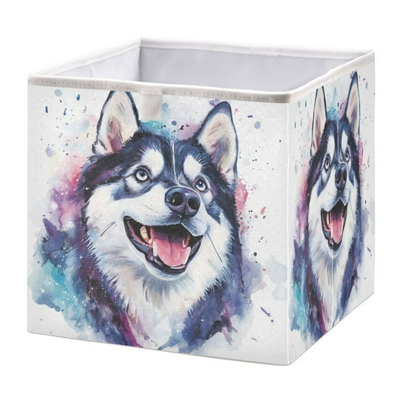 Cabinet Storage Basket 11.02x11.02x11.02 Inches Storage Box Foldable, Storable and Easy to Assemble ，Open Home Storage Bins ，Closet Storage Bins Pretty Husky Dog