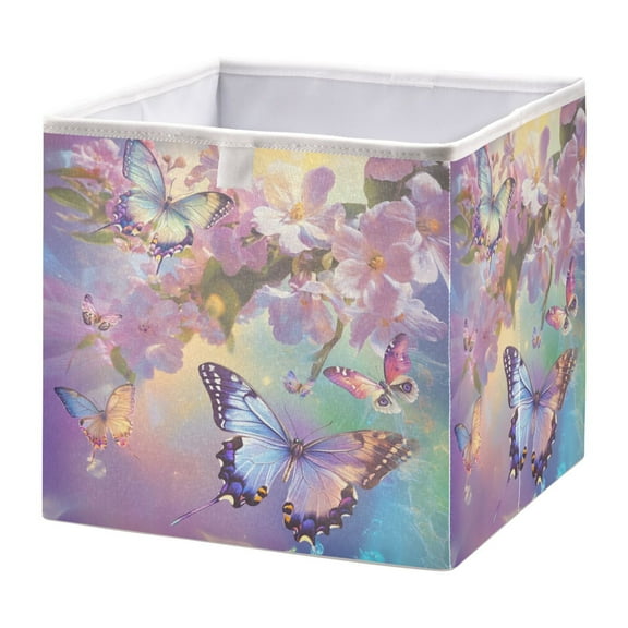 Cabinet Storage Basket 11.02x11.02x11.02 Inches Storage Box Foldable, Storable and Easy to Assemble ，Open Home Storage Bins ，Closet Storage Bins Pretty Purple Butterfly