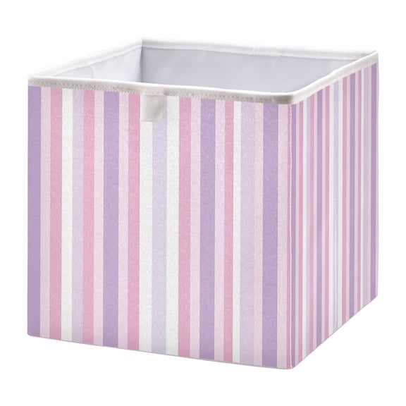 Cabinet Storage Basket 11.02x11.02x11.02 Inches Storage Box Foldable, Storable and Easy to Assemble ，Open Home Storage Bins ，Closet Storage Bins Purple and Pink Stripes