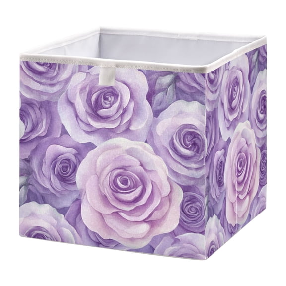 Cabinet Storage Basket 11.02x11.02x11.02 Inches Storage Box Foldable, Storable and Easy to Assemble ，Open Home Storage Bins ，Closet Storage Bins Purple Roses