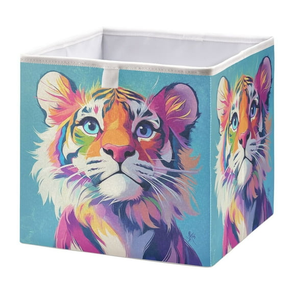 Cabinet Storage Basket 11.02x11.02x11.02 Inches Storage Box Foldable, Storable and Easy to Assemble ,Open Home Storage Bins ,Closet Storage Bins Rainbow Tiger Cub