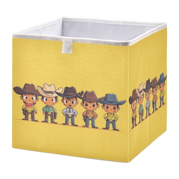 Cabinet Storage Basket 11.02x11.02x11.02 Inches Storage Box Foldable, Storable and Easy to Assemble ，Open Home Storage Bins ，Closet Storage Bins Red Faced Western Cowboy Boy