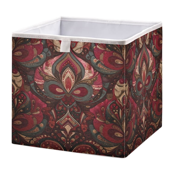 Cabinet Storage Basket 11.02x11.02x11.02 Inches Storage Box Foldable, Storable and Easy to Assemble ，Open Home Storage Bins ，Closet Storage Bins Red Pattern Seamless