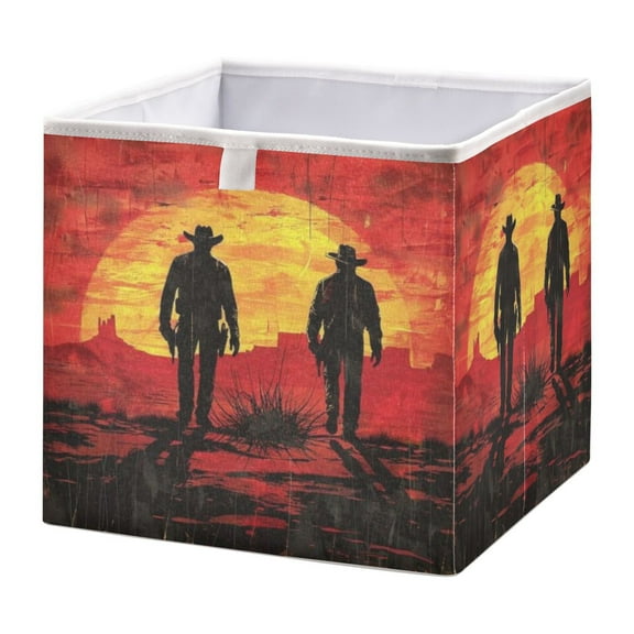Cabinet Storage Basket 11.02x11.02x11.02 Inches Storage Box Foldable, Storable and Easy to Assemble ,Open Home Storage Bins ,Closet Storage Bins Red Western Cowboy