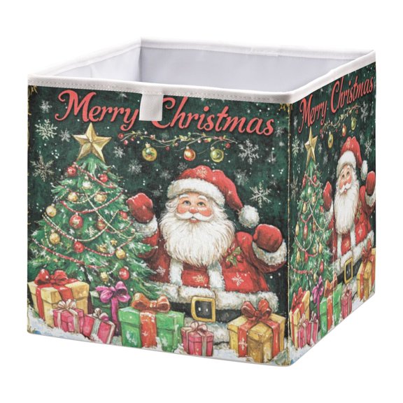 Cabinet Storage Basket 11.02x11.02x11.02 Inches Storage Box Foldable, Storable and Easy to Assemble ，Open Home Storage Bins ，Closet Storage Bins Santa Presents Pictures