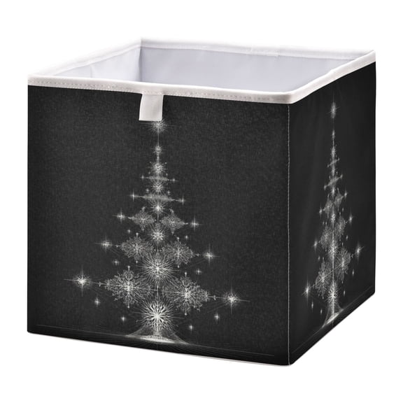 Cabinet Storage Basket 11.02x11.02x11.02 Inches Storage Box Foldable, Storable and Easy to Assemble ,Open Home Storage Bins ,Closet Storage Bins Silver Christmas Tree