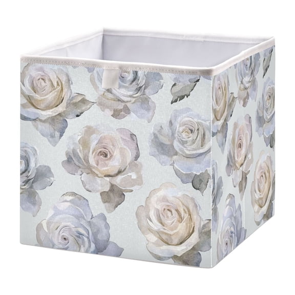 Cabinet Storage Basket 11.02x11.02x11.02 Inches Storage Box Foldable, Storable and Easy to Assemble ,Open Home Storage Bins ,Closet Storage Bins Silver Roses
