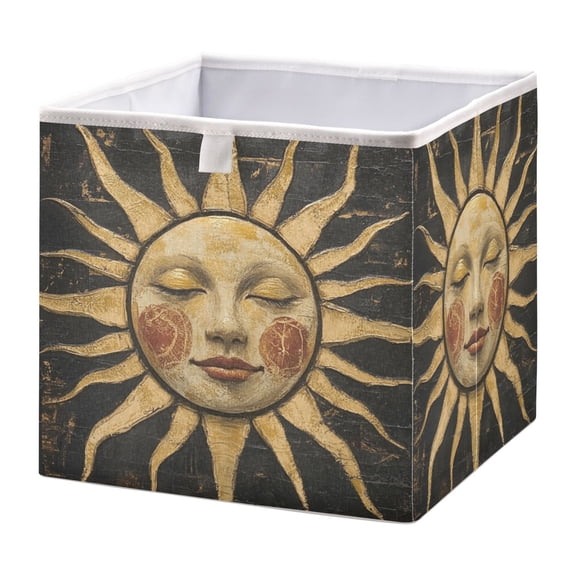 Cabinet Storage Basket 11.02x11.02x11.02 Inches Storage Box Foldable, Storable and Easy to Assemble ,Open Home Storage Bins ,Closet Storage Bins Smiling Sun Pattern