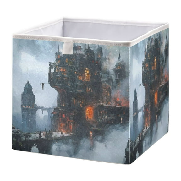 Cabinet Storage Basket 11.02x11.02x11.02 Inches Storage Box Foldable, Storable and Easy to Assemble ,Open Home Storage Bins ,Closet Storage Bins Steam Punk Castle