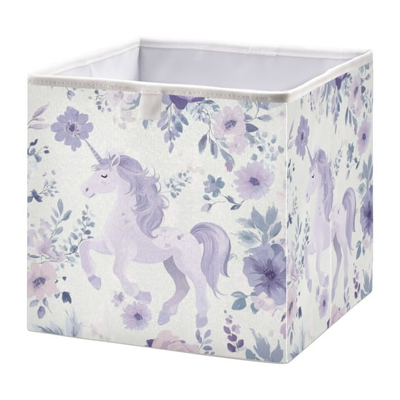 Cabinet Storage Basket 11.02x11.02x11.02 Inches Storage Box Foldable, Storable and Easy to Assemble ，Open Home Storage Bins ，Closet Storage Bins Super Cute Purple Unicorn