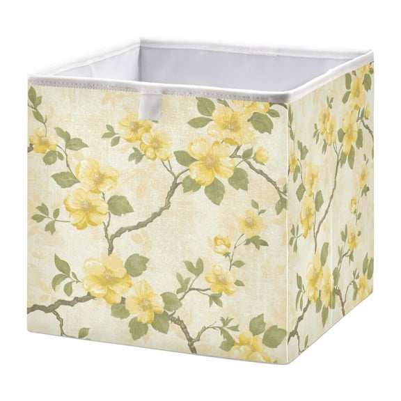Cabinet Storage Basket 11.02x11.02x11.02 Inches Storage Box Foldable, Storable and Easy to Assemble ,Open Home Storage Bins ,Closet Storage Bins Twig Yellow Flower