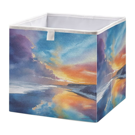 Cabinet Storage Basket 11.02x11.02x11.02 Inches Storage Box Foldable, Storable and Easy to Assemble ，Open Home Storage Bins ，Closet Storage Bins Watercolor Sky