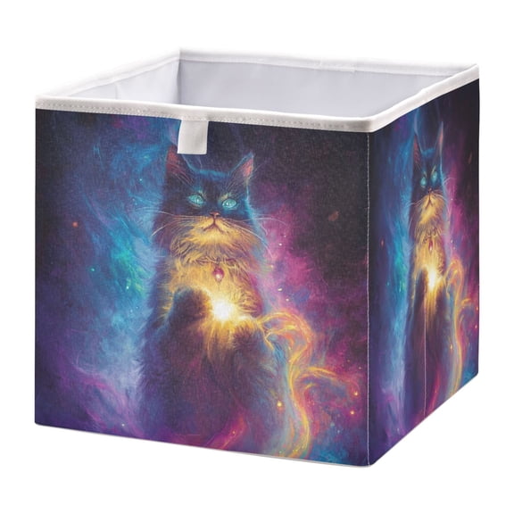 Cabinet Storage Basket 11.02x11.02x11.02 Inches Storage Box Foldable, Storable and Easy to Assemble ，Open Home Storage Bins ，Closet Storage Bins Wizard Cat