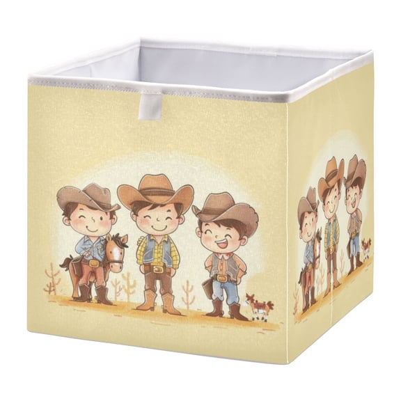 Cabinet Storage Basket 11.02x11.02x11.02 Inches Storage Box Foldable, Storable and Easy to Assemble ，Open Home Storage Bins ，Closet Storage Bins Yellow Checkered Western Cowboy Boy